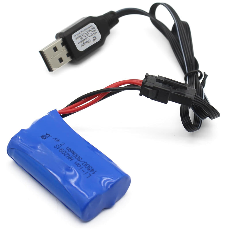 Load image into Gallery viewer, Li-ion 7.4V 14500-500mAh Rechargeable Battery with SM-3P Plug and USB Charger Cable (Viper)
