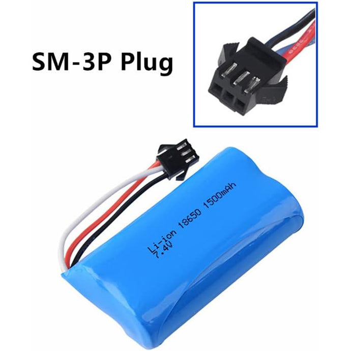 Li-ion 7.4V 18650/1500mAh Rechargeable Battery with SM-3P Plug and USB Charger Cable (Punisher)